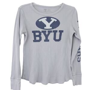 BYU Brigham Young University Waffle Knit Long Sleeve Shirt Gray Blue Est Medium